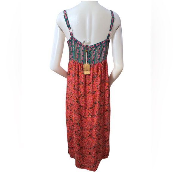 Natural Life Patti Side Slit Maxi Dress Turquoise Orange Mixed Print Medium NWT - Picture 3 of 7